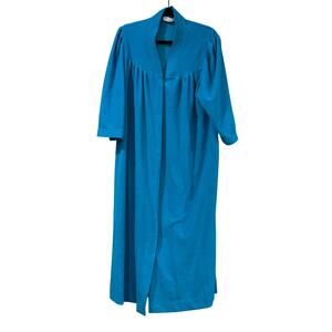 VINTAGE 70s Vanity Fair Blue Velour Robe XL Quilted Collar Hostess Maxi USA